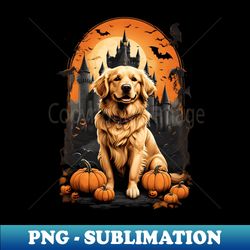 Pumpkin Paws and Bat Tails A Spooky Golden Retriever Tale - Creative Sublimation PNG Download - Instantly Transform Your Sublimation Projects
