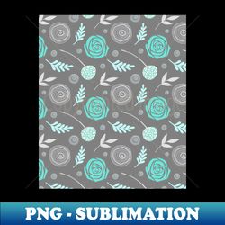 Whimsical floral aqua grey - PNG Transparent Sublimation Design - Unleash Your Creativity
