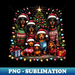 Dachshund Dog Family Christmas Light Vintage Ugly Sweater Santas Hat - Creative Sublimation PNG Download - Enhance Your Apparel with Stunning Detail