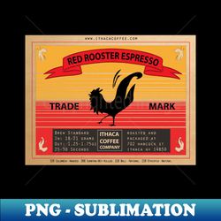 red rooster espresso vintage matchbox label - aesthetic sublimation digital file - unleash your inner rebellion
