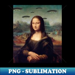 Funny UFO Invasion Mona Lisa Painting - PNG Sublimation Digital Download - Capture Imagination with Every Detail