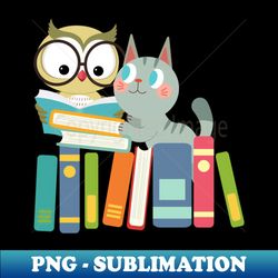 cat and owl reading book - Instant PNG Sublimation Download - Revolutionize Your Designs