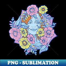 Pink and Yellow Blossoms and Blue Girl - PNG Transparent Sublimation File - Perfect for Sublimation Art