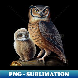 Mother Horned Owl and Owlet - Vintage Sublimation PNG Download - Defying the Norms