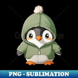 baby penguin in a green hoodie - signature sublimation png file