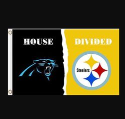 Carolina Panthers and Pittsburgh Steelers Divided Flag 3x5ft - Banner Man-Cave Garage