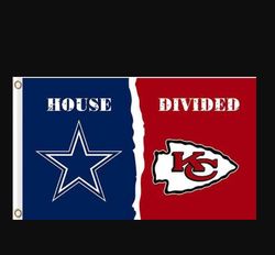 Dallas Cowboys and Kansas City Cheifs Divided Flag 3x5ft- Banner Man-Cave Garage