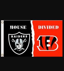 Las Vegas Raiders and Cincinnati Bengals Divided Flag 3x5ft