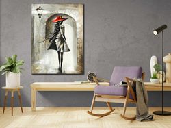 abstract woman print art, woman in red hat wall art, portrait woman wall decor, sexy woman artwork, canvas ready to hang