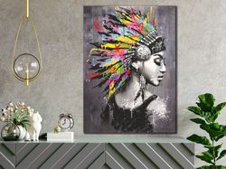 Native Canvas Print Art, Indian Paintings on Canvas, Ethnic Woman Wall Decor, Woman Poster, Wall Hanging Canvas Print, E