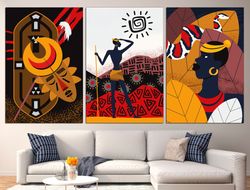 african wall art set of 3 canvas african decor, 3 piece wall art african american art tribal wall art