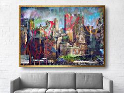 city silhouette framed canvas printing, abstract city canvas wall art, landscape print art, abstract landscape wall deco