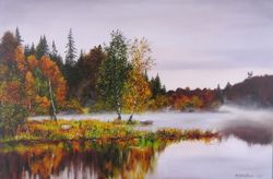 Autumn Scenery, Fall Forest Painting Original Landscape Oil on Canvas Calm Art, Colorful Trees Painting Wall Art Nature