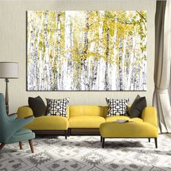 birch forest landscape canvas art, abstract yellow leaf tree, wall art home decor, canvas home gift, rolled canvas or re