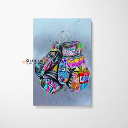 banksy boxing gloves wall art canvas print, banksy graffiti street art, boxing gloves canvas valentines gifts for him an