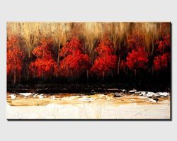 modern textured abstract Landscape painting on Canvas, original red living room wall art, modern home decor  CUSTOM ART