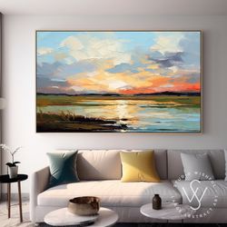 Beautiful Sunset Landscape Painting On Canvvas, Original Palette Knife Nature Art, Fancy Landscape Wall Art, Bedroom Wal