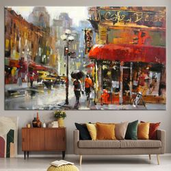 abstract canvas, oil painting print, canvas wall art, paris wall art, paris street canvas, rain canvas, wall art canvas,