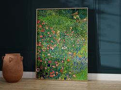 Gustav Klimt Print, Italian Garden Landscape, Botanical Floral, Art Nouveau Poster, Emerald Green Decor, Dark Green Wall