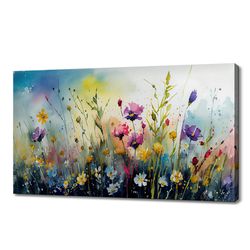 Meadow colourful Flowers Wall Art watercolour Canvas Print Picture Home Decor Handmade Wall Hangings Customised Gifts Fa