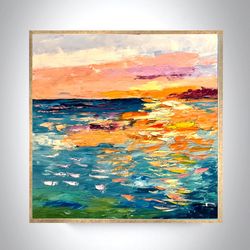 Ocean Sunset Canvas Wall Art Pink Clouds Print or Original Painting Florida Local Art Naples Sunset 16x16, 20x20, 24x24,