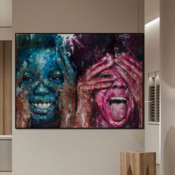 happy african children smiling painting print on canvas