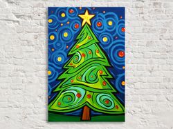 vibrant holiday splendor - christmas tree giclee print on gallery-wrapped artist canvas, ready to hang, available in ext