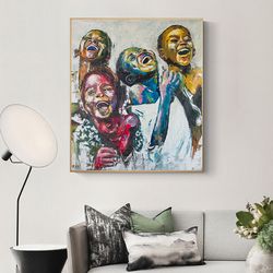 Shai Yossef painting largesmallmedium print on  ROLLED  canvas happy kids ,wall ,african american black art black lives