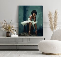 black ballerina art print, physical print, black art, african american woman dancer, wall art on canvas, black girl art
