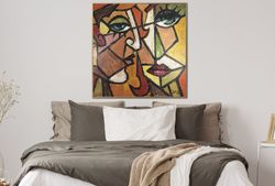 Abstract Figurative Painting on Canvas Picasso Style Wall Art Cubism Painting Original Oil Artwork Heavy Textured Art fo