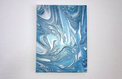 acrylic pour abstract wall art  12x16 swirl pour art painting on gallery wrapped canvas - blues