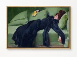 Decadent Girl by Ramon casas  Large Framed Canvas Print with hanging kit GG-56