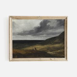 dark moody landscape print, vintage european landscape painting, landscape with cloudy sky, landscape near paris
