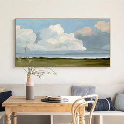 green landscape painting on canvas handmade textured acrylic painting blue sky paints abstract white sky extra large liv