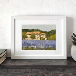 french oil painting lavender field art mini canvas painting original lilac painting french country decor small oil paint