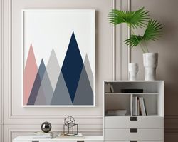geometric mountain print, mountain print, landscape print, abstract mountains, nordic art, mountain poster, landscape po