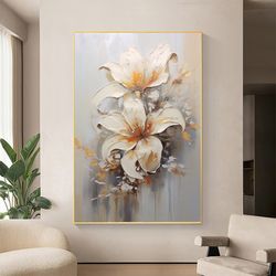Original Flower Oil Painting On Canvas, Large Wall Art, Abstract White Floral Painting, Custom Painting, Texture Wall De