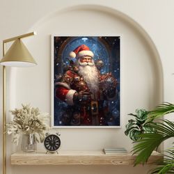 Santa art print, steampunk, modern Santa Claus, Christmas art, badass Santa, cool Santa, modern art