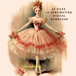 12 watercolor ballerina, watercolor dancer, vintage ballerina, holiday art, transparent background,  digital clipart,
