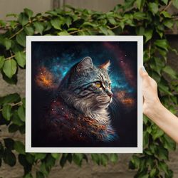 Pallas Cat, Cat Art Print, Cat against galaxy, stars, celestial, night sky, Fantasy cat, cosmic cat, cat print, Digital