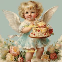 Shabby Chic Angel with Christmas sweets Christmas sweets for children from an Angel Vintage watercolor clipart Angel wit