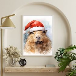 Christmas squirrel, squirrel prints, squirrel Santa, capybara, chinchilla art, rabbit art print, watercolor, Santa Claus