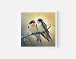 Swallow birds Art, Swallows Print, Lovebirds Art Print, Gift for her, gift for him, art gift for girlfriend, art print s