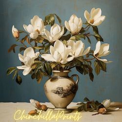 White magnolia, Summer flowers, George Styles O'Keeffe , Floral art, Living room decor, Floral print, Oil painting, Loui