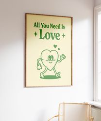 Retro Love Print, Retro Wall Print, Instant Download Art, Retro Cartoon Character, Love Poster, Printable Art, Aesthetic