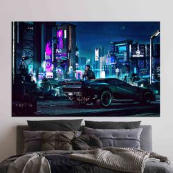 cyberpunk art canvas, home decor wall art, large canvas, futuristic street 3d canvas, cyberpunk, canvas print, game canv