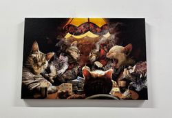Animal Artwork, Cats With Playing Cards Wall Art, Gift for Her, Custom Wall Hanging, Game Room Canvas, Canvas, Cats 3D C