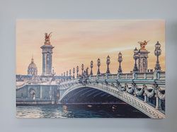 alexandre iii bridge, sunset in paris wall art, alexandre iii bridge printed, river landscape artwork, city landscape ar
