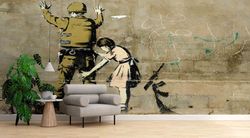 abstract wall mural, banksy political, wall art canvas, banksy stop search, banksy canvas art, banksy girl mural,solider