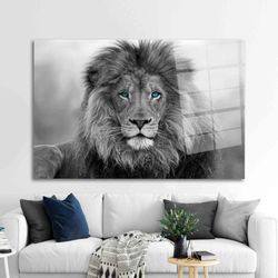 Blue Eyed Lion Wall Art, Animal Tempered Glass, Wildlife Wall Decor, Loft Glass Wall Art, Wild Lion Glass Printing, Wild